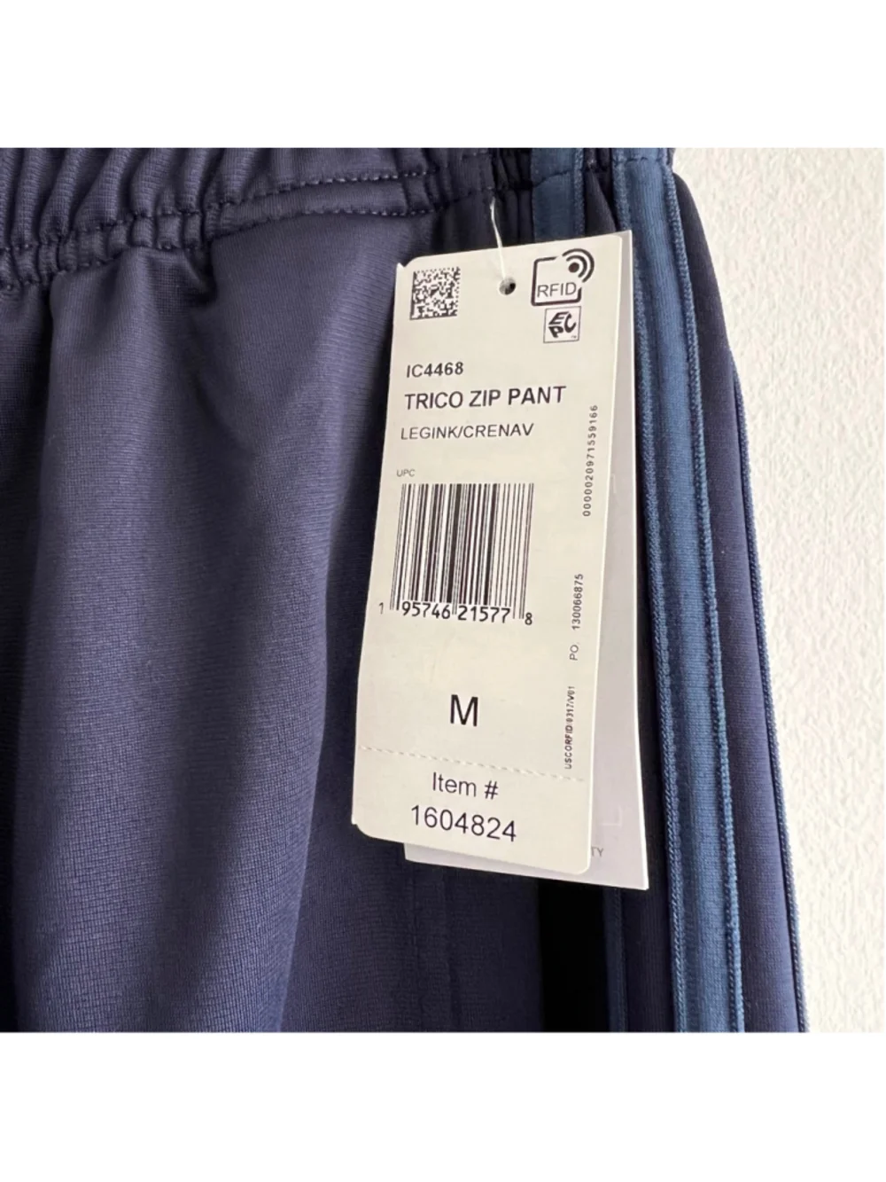 NWT Men's Adidas Navy Blue Tricot Zip Pants M